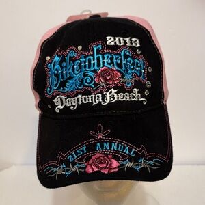 Biketoberfest Daytona 2013 Black and Pink Embroidered hat Cap NWT osfa